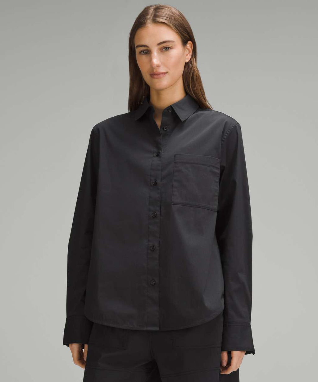 Cotton blend poplin button down shirt