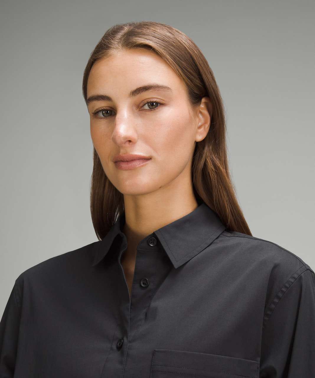 Cotton blend poplin button down shirt