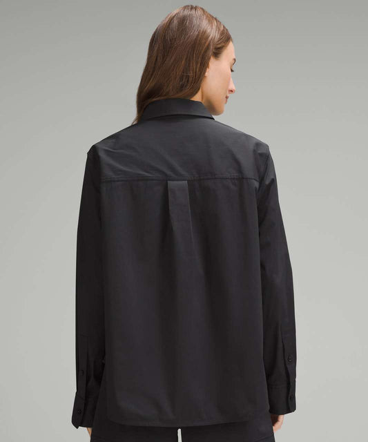 Cotton blend poplin button down shirt