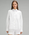 Cotton blend poplin button down shirt