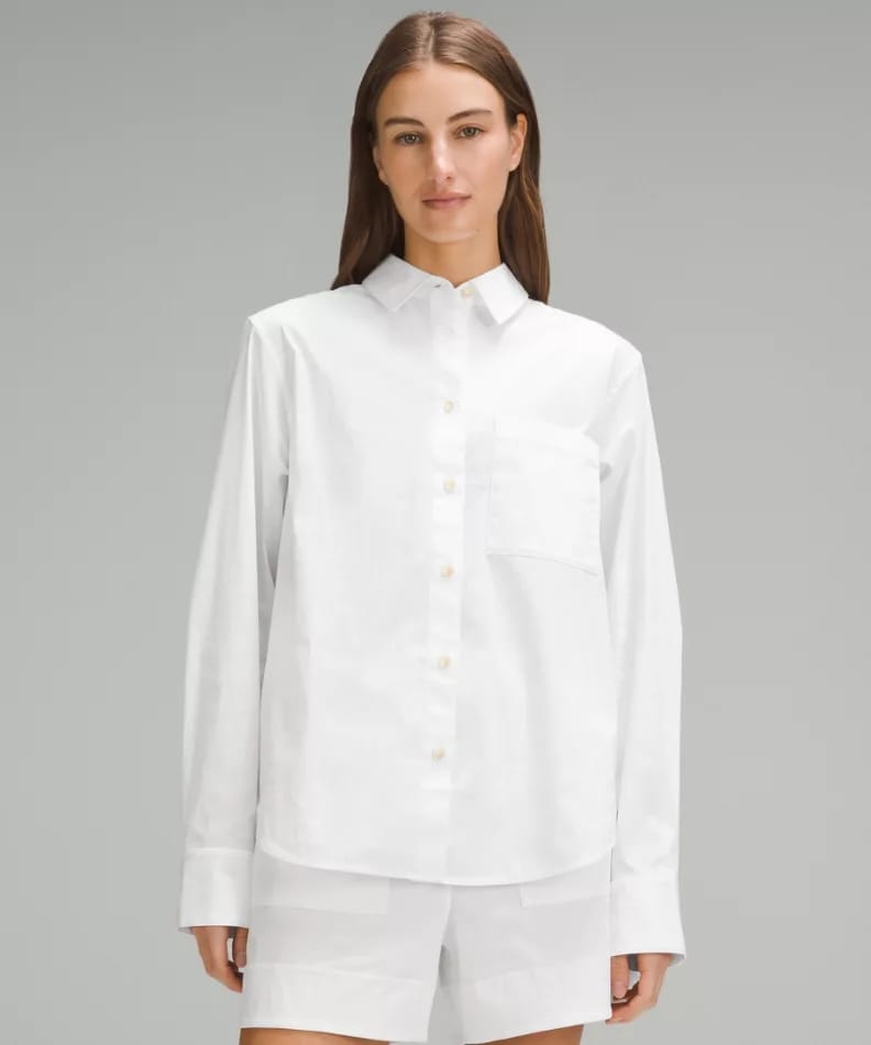 Cotton blend poplin button down shirt