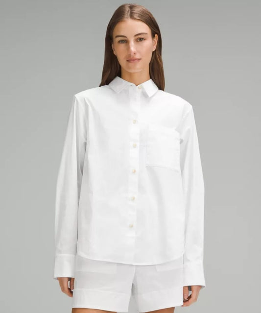 Cotton blend poplin button down shirt