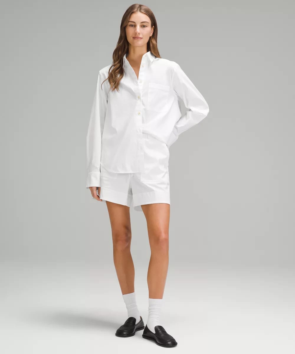 Cotton blend poplin button down shirt