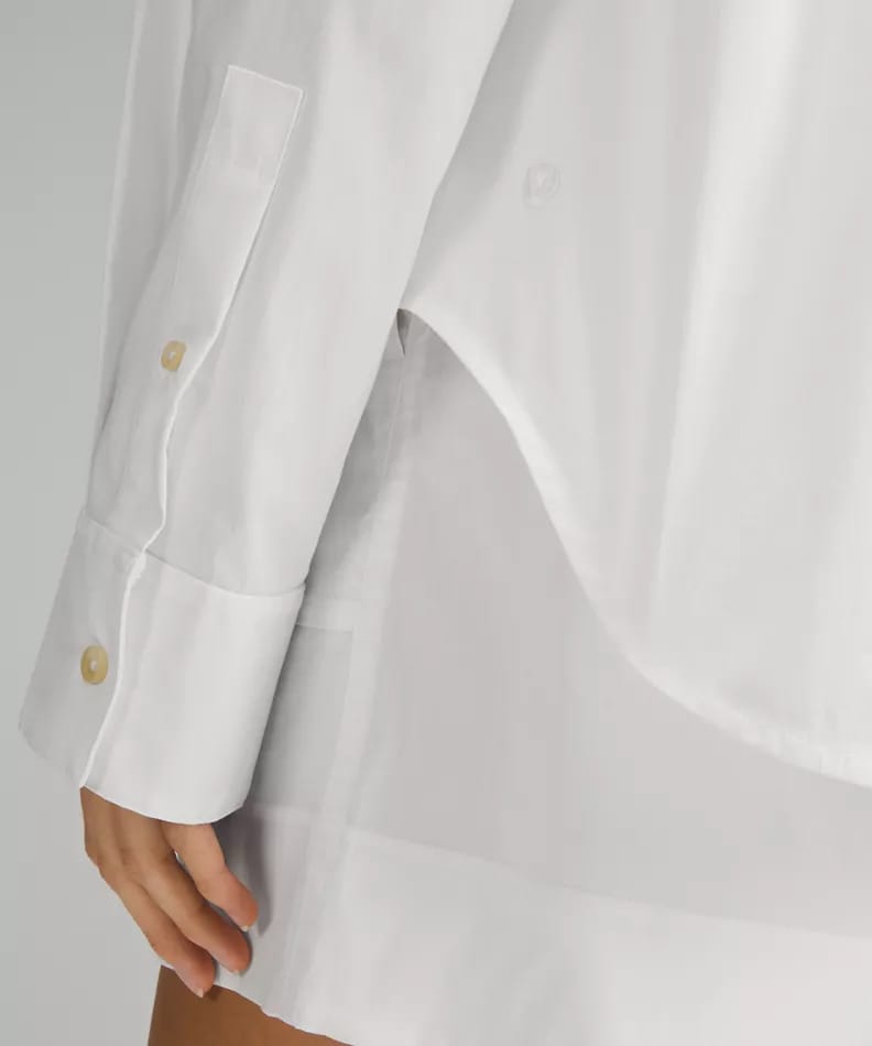 Cotton blend poplin button down shirt