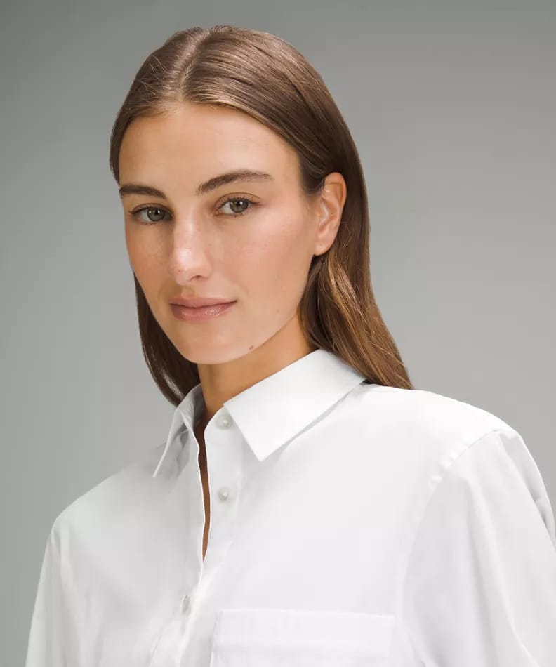 Cotton blend poplin button down shirt
